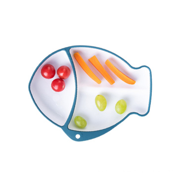 Juego de platos para bebés Tazón Platos de succión de silicona para niños Juego de platos para bebés de silicona para peces Placa de silicona dividida